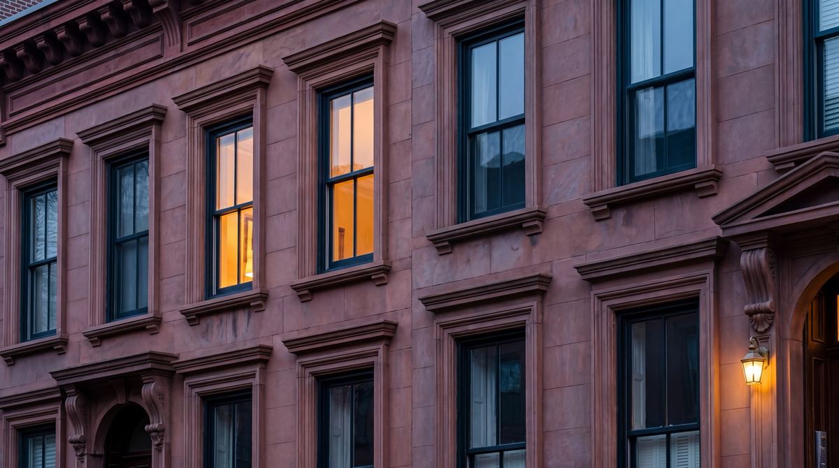 Cobble Hill brownstone facades at dusk